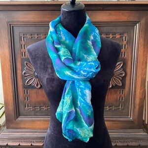 Sheer silk scarf, blue, green, purple white